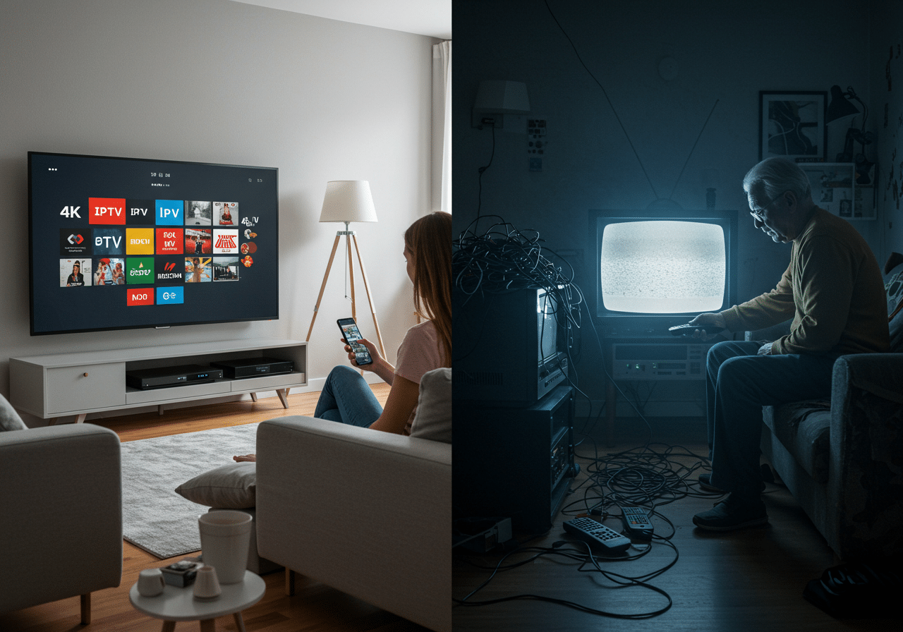 Comparison between premium IPTV streaming and traditional TV experience